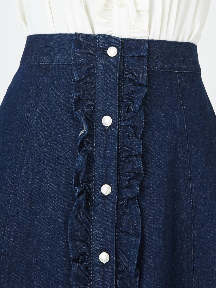 前立てフリルデニム台形スカート - Ank Rouge(アンクルージュ)のデニム