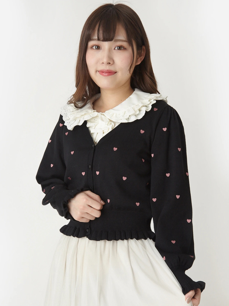 ハート刺繍 半袖カーディガン アイボリー ハート刺繍 半袖カーディガン アイボリー