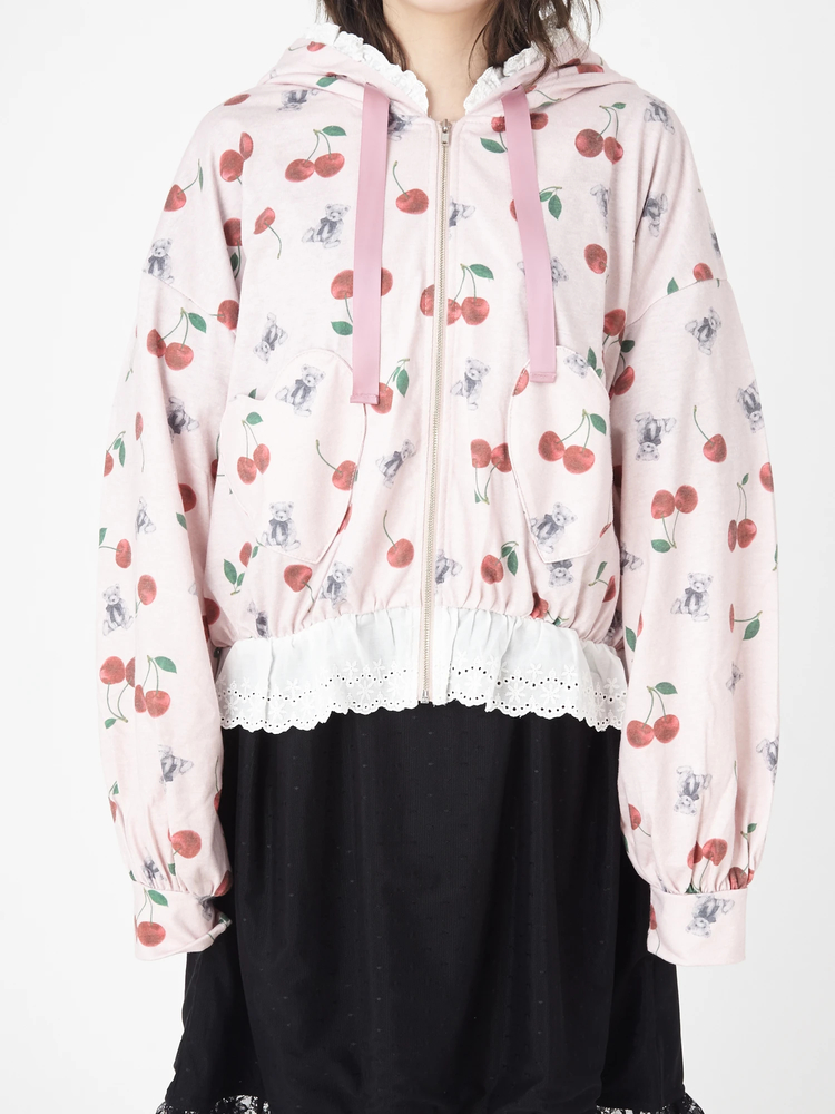 チェリーくま総柄パーカー - Ank Rouge(アンクルージュ)のパーカ