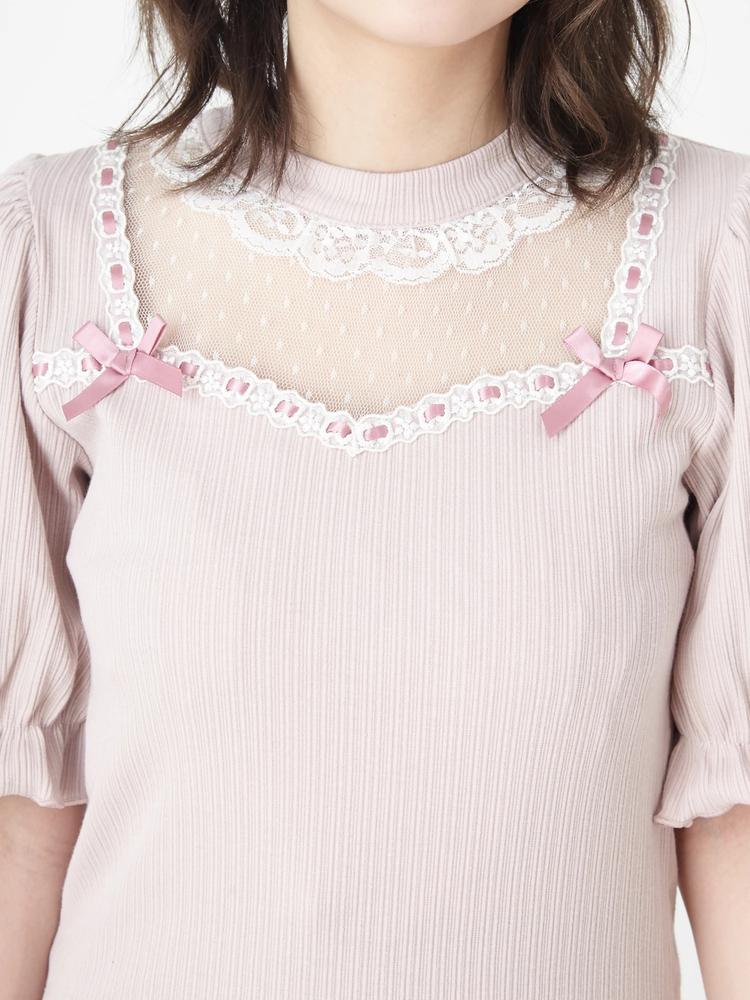 ❁後ろ下がりフレアティ いちごちゃん(ピンク)×レース 90size レースTOPS - Ank Rouge(アンクルージュ)のTシャツ・カットソー