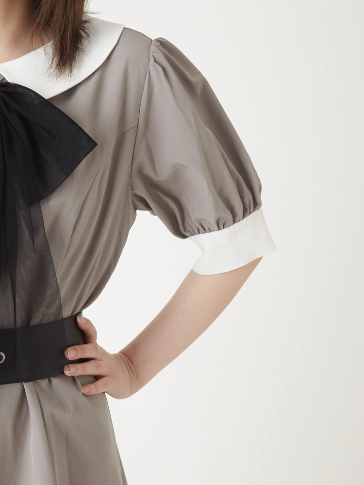 新品タグ付き✨24SS【イエナ】バンドカラーシャツワンピース ベルトリボン 紺 emi+ シャツワンピース ウエストベルト付きバイカラーシャツ