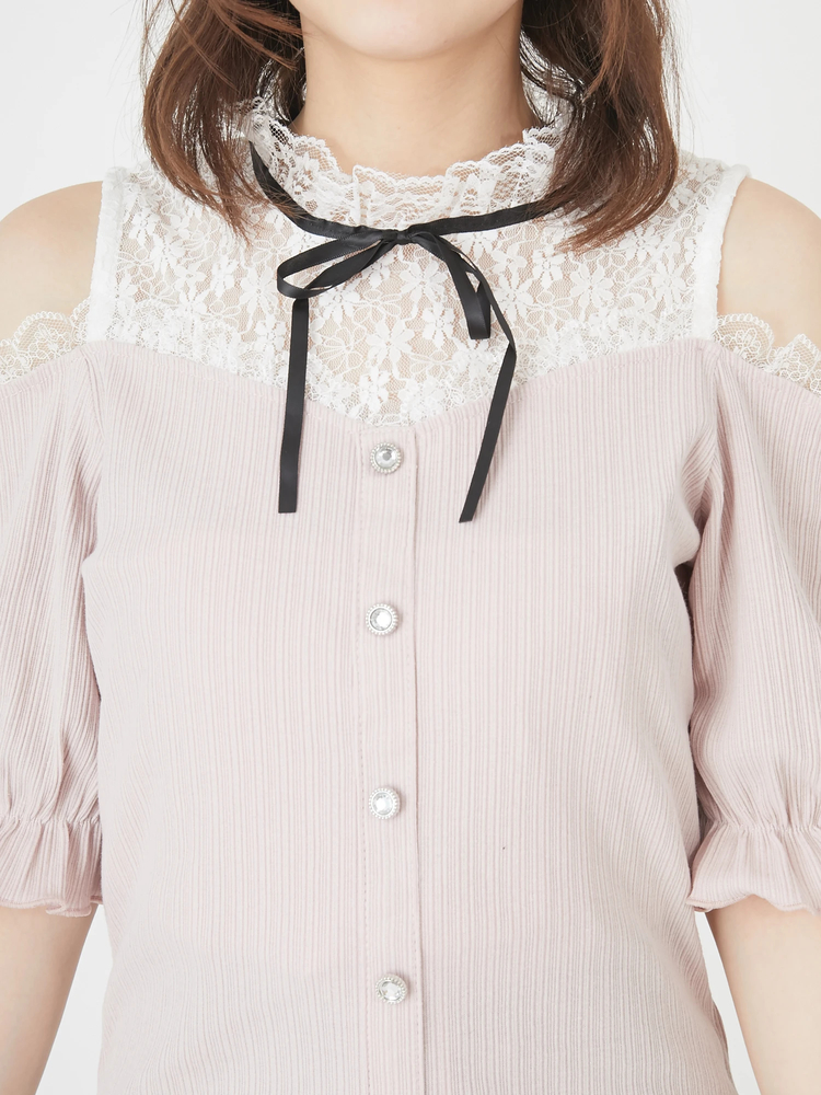テレスココテレースコ 木村りかこさんコラボ＞2WAYガーターデザインレーストップス