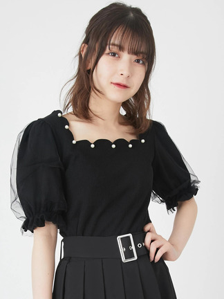 スカラップテレコTOPS - Ank Rouge(アンクルージュ)のTシャツ