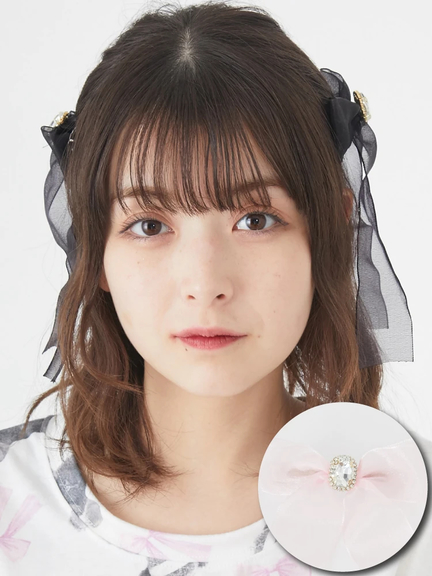 オーガンジーリボンバレッタ(ピンク)