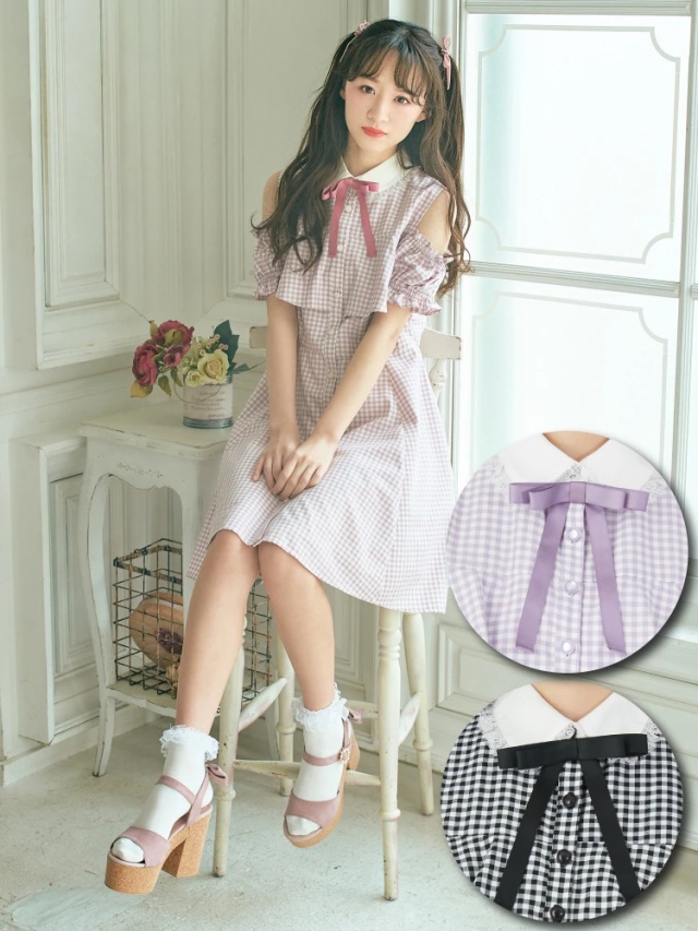 ギンガムチェック肩あきシャツワンピース - Ank Rouge(アン  