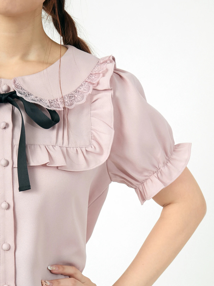 Ank Rouge♡フリル付きピンク長袖チュニック オンライン ショップ 安いファッション - Ank Rouge♡フリル付き