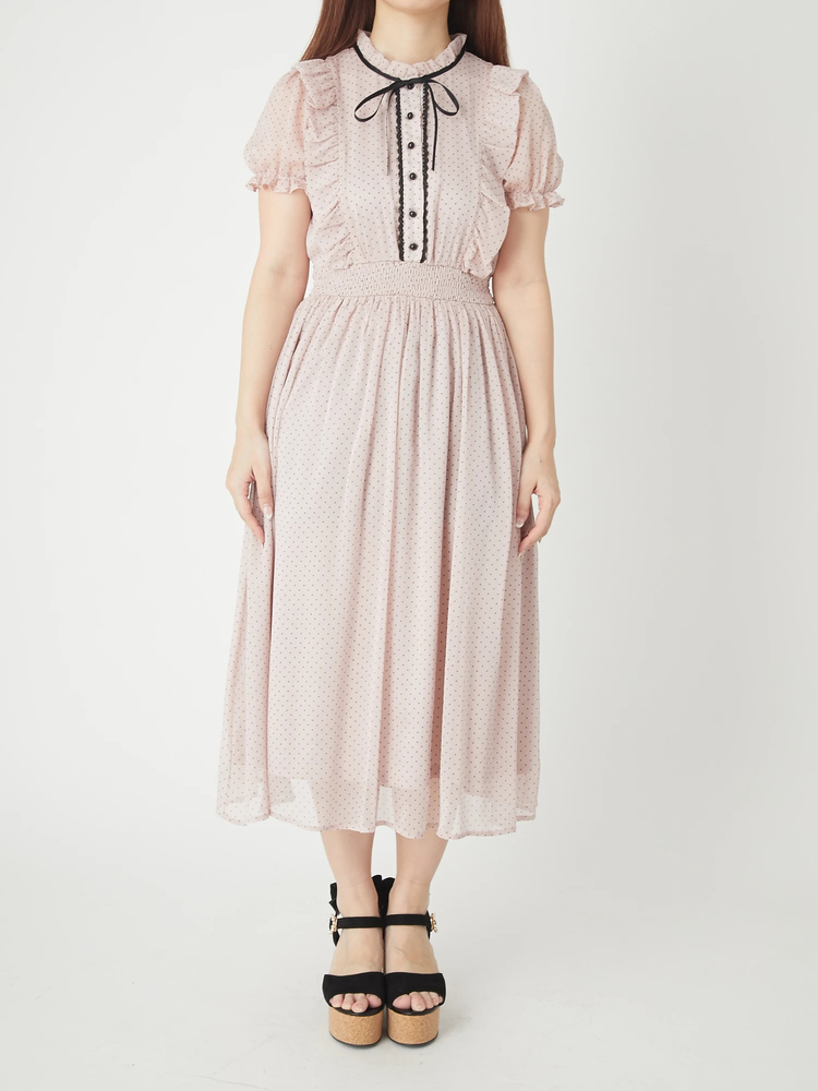 KAREN MILLEN シフォン フリル袖 ドット ミニワンピース レディース シフォン ドット柄 ミニワンピース 袖フリル ベル