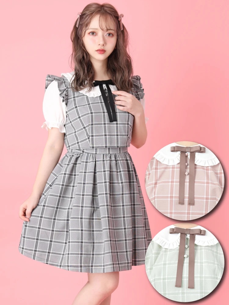 チェック柄SET/UP風パフOP - Ank Rouge(アンクルージュ)のワンピース  