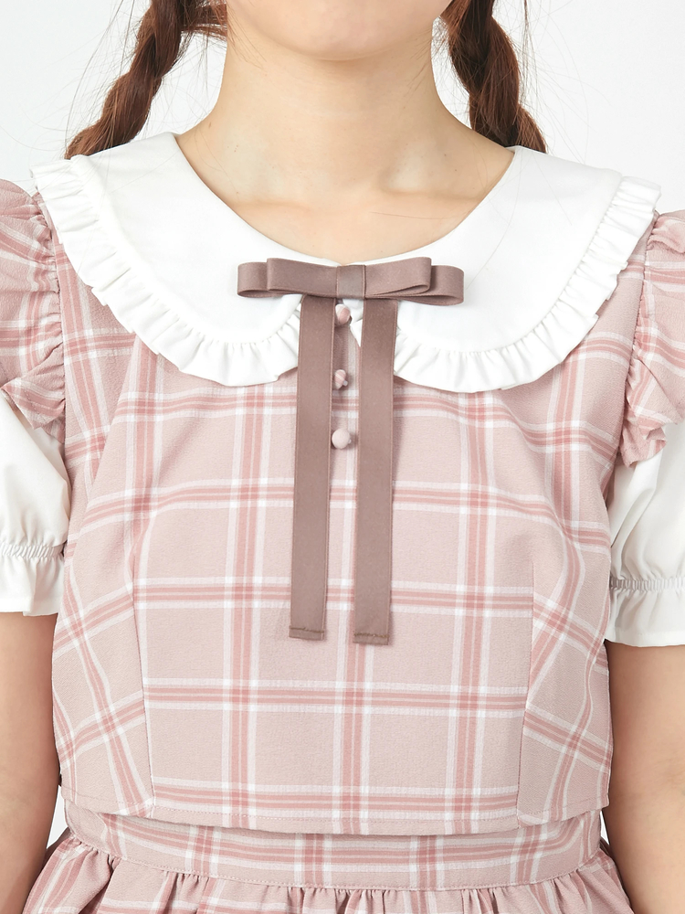 OHGA ANGEL エンジェル パフスリーブ チェック柄 半袖トップス OHGA ANGEL エンジェル パフスリーブ チェック柄 半袖トップス