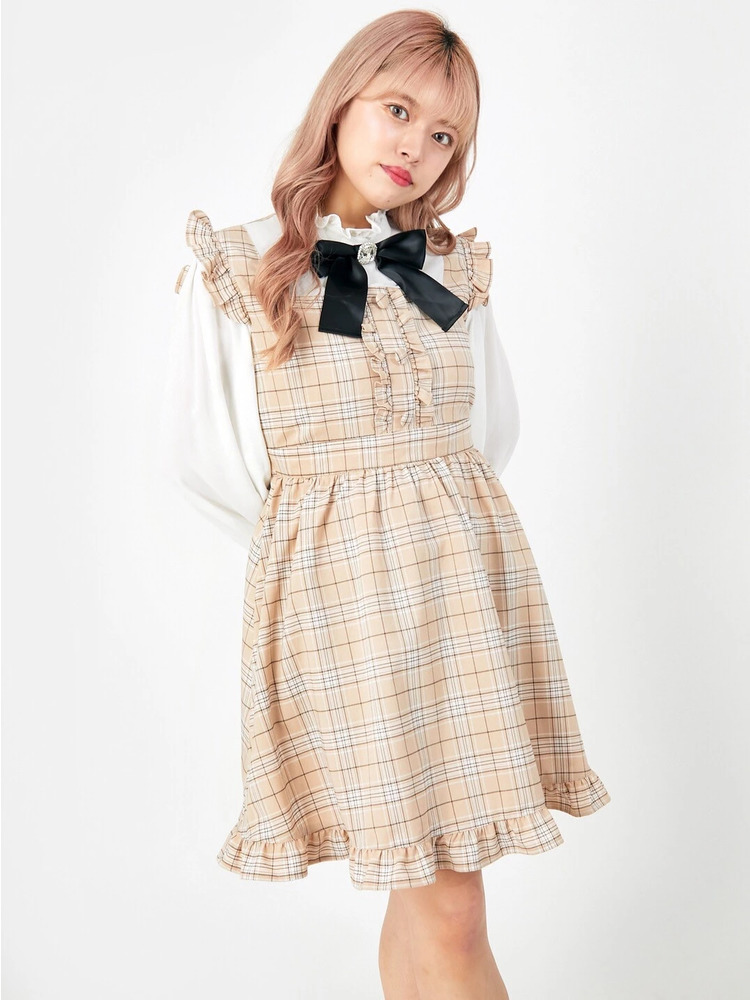 【新品タグ付】Ank Rouge　リボン付き　ワンピース　チェック柄　胸元レース チェック柄セーラーコンビネゾン - Ank Rouge(アンクルージュ)の