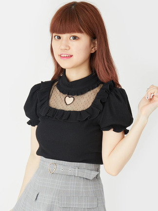 アンファン　ハートのくりぬき2連パーテーション ハートくりぬきパフTOPS - Ank Rouge(アンクルージュ)のTシャツ