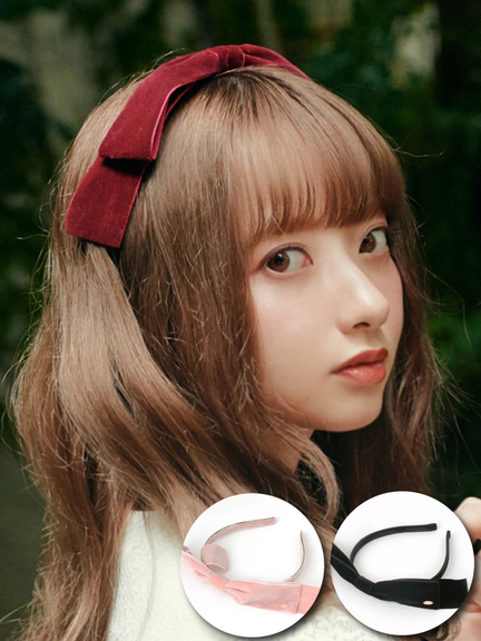ロゴプレートベロアリボンカチューシャ(ピンク)