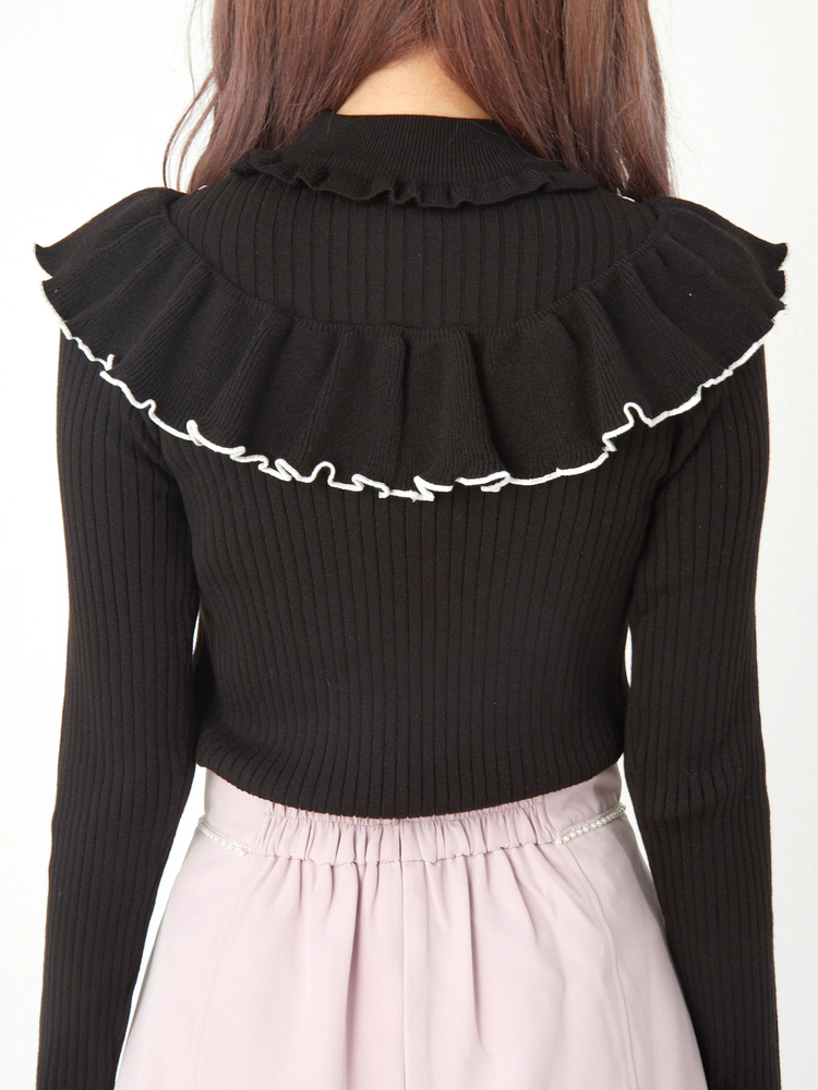 Ank rouge♡ハシゴリボンフリルタートルニット ハイネック スナ系 Ank rouge♡ハシゴリボンフリルタートルニット ハイネック スナ