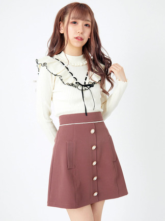 CHANEL ラップ台形スカート ショート丈ピンク 38*QC106 ビジューボタン台形スカート - Ank Rouge(アンクルージュ)のスカート