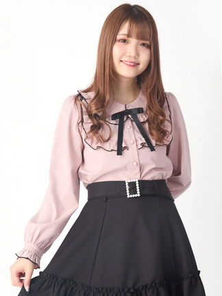 Ank Rouge♡フリル付きピンク長袖チュニック 肩あきフリルリボンTOPS - Ank Rouge(アンクルージュ)のニット