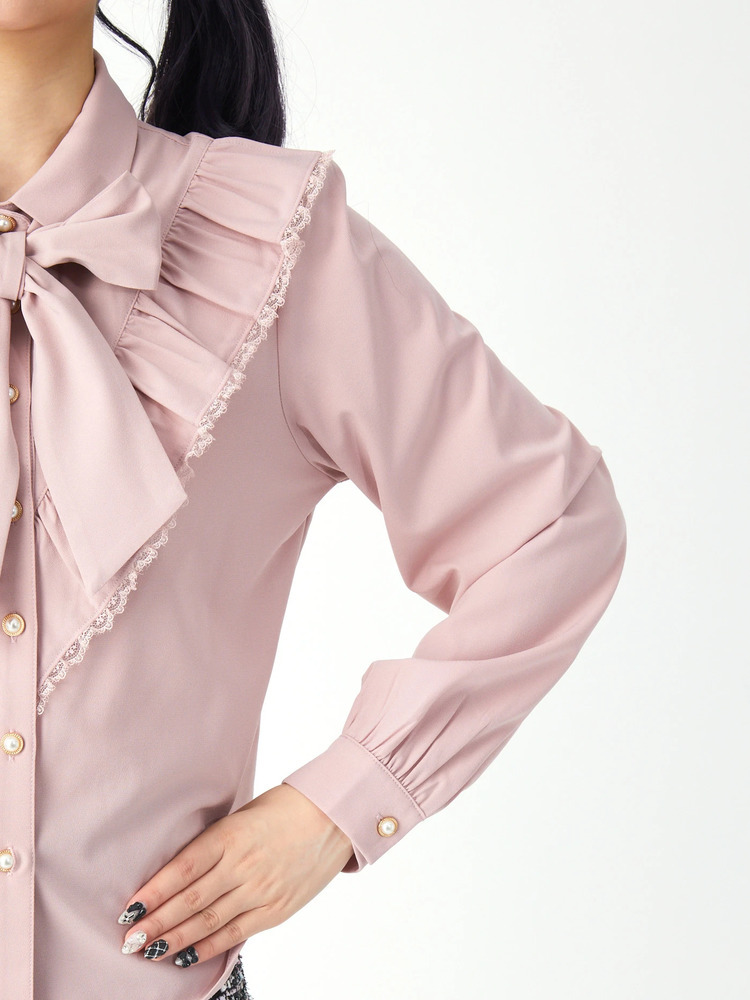 ⑩❣️蘭❣️Ｎｏ1813 ガラスナギット★ダイクロ ピンクパープル★12個 ヨークフリルリボンタイブラウス - Ank Rouge(アンクルージュ)のシャツ