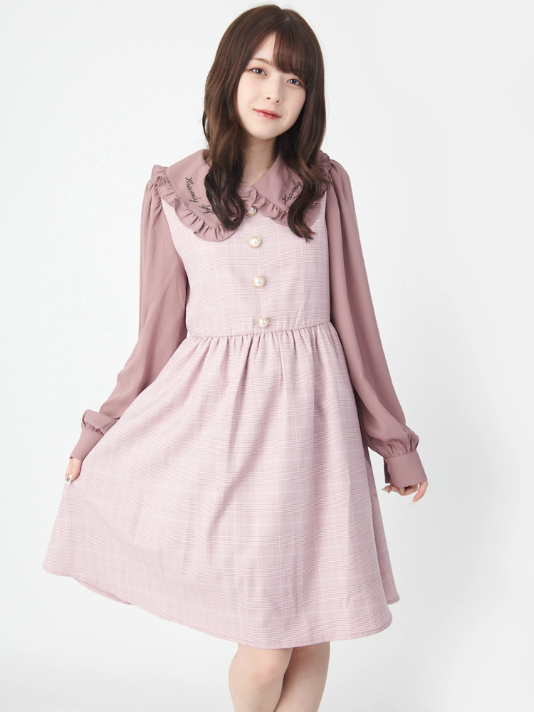 るり❣️モノグラムアンサンブルワンピース ピンク／グレー M るり様専用❣️モノグラムアンサンブルワンピース ピンク／グレー M