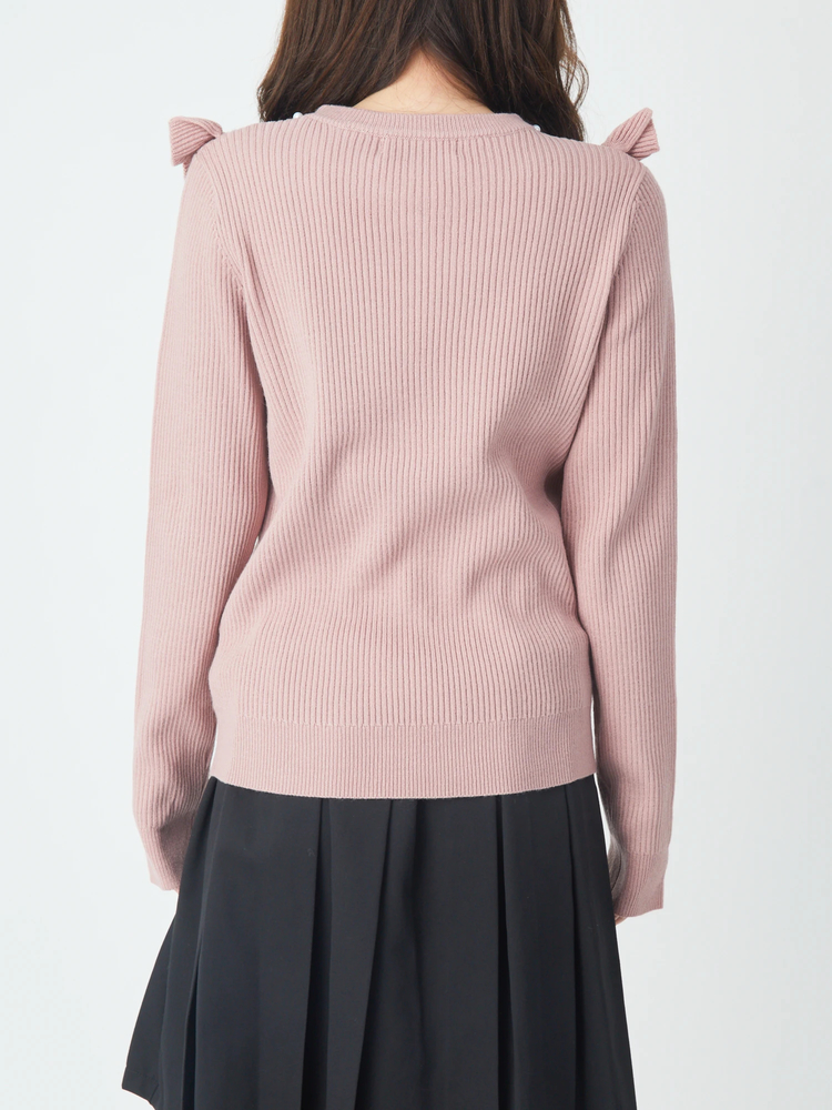 Ank Rouge 3つリボンパールニット ピンク M　美品 パール3つリボンTOPS - Ank Rouge(アンクルージュ)のニット