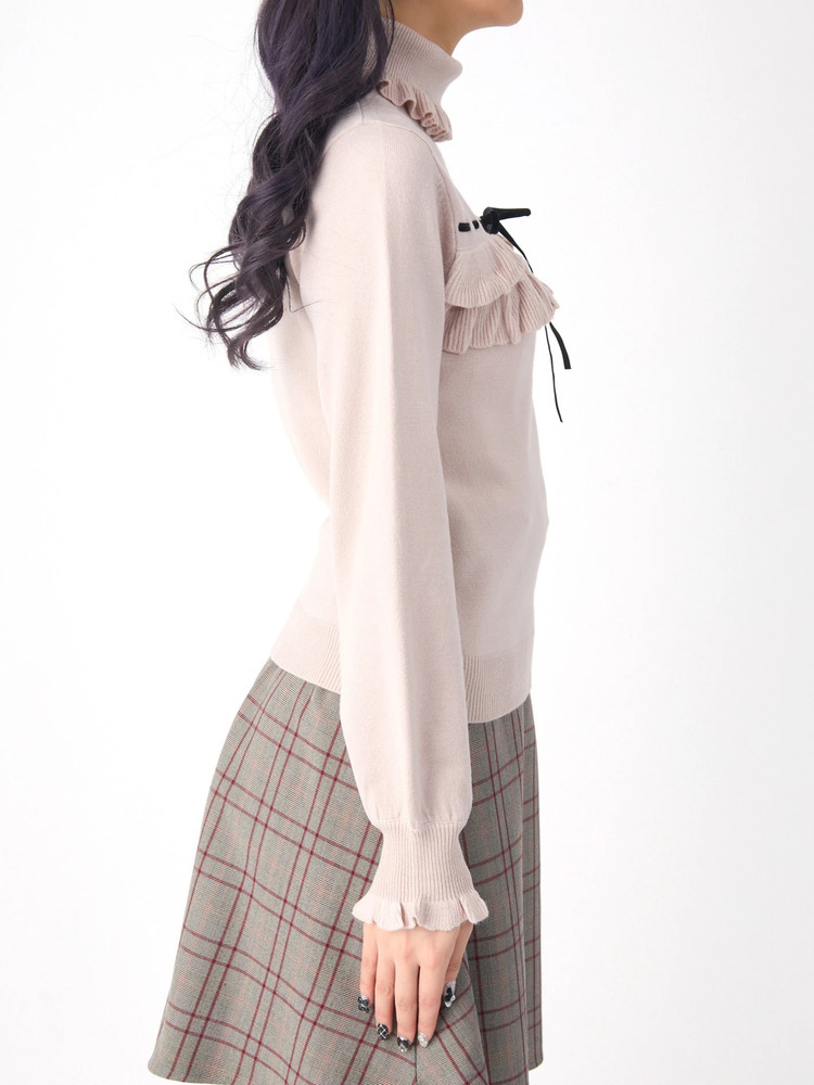 Ank rouge♡ハシゴリボンフリルタートルニット ハイネック スナ系 Ank rouge♡ハシゴリボンフリルタートルニット ハイネック スナ