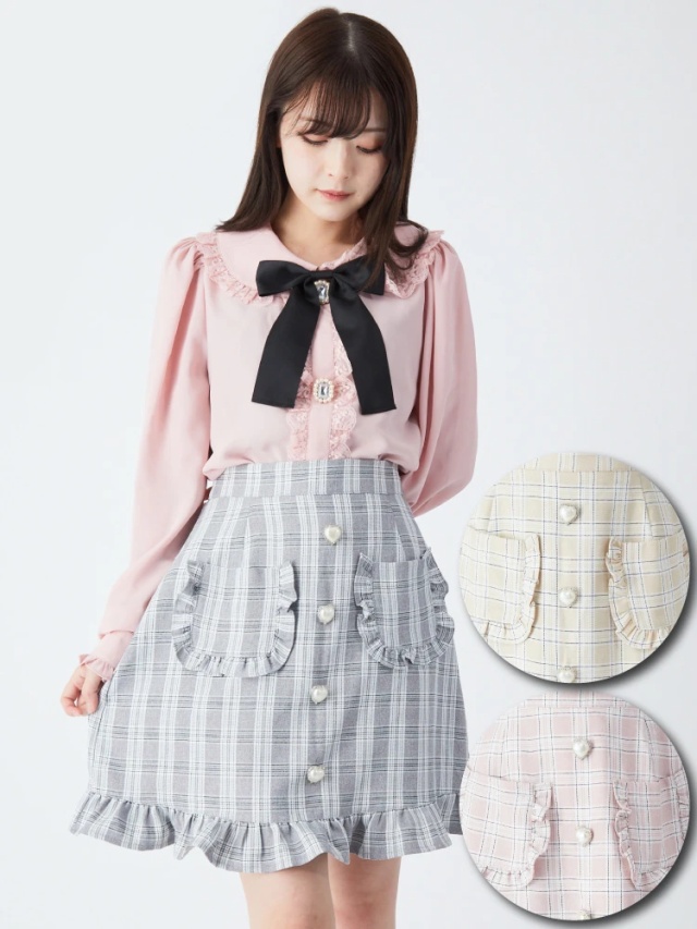 ハートボタンチェックスカート - Ank Rouge(アンクルージュ)のスカート  