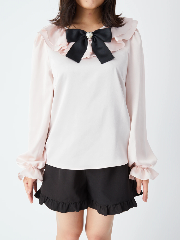 ダブルカラーフリルサテンブラウス - Ank Rouge(アンクルージュ