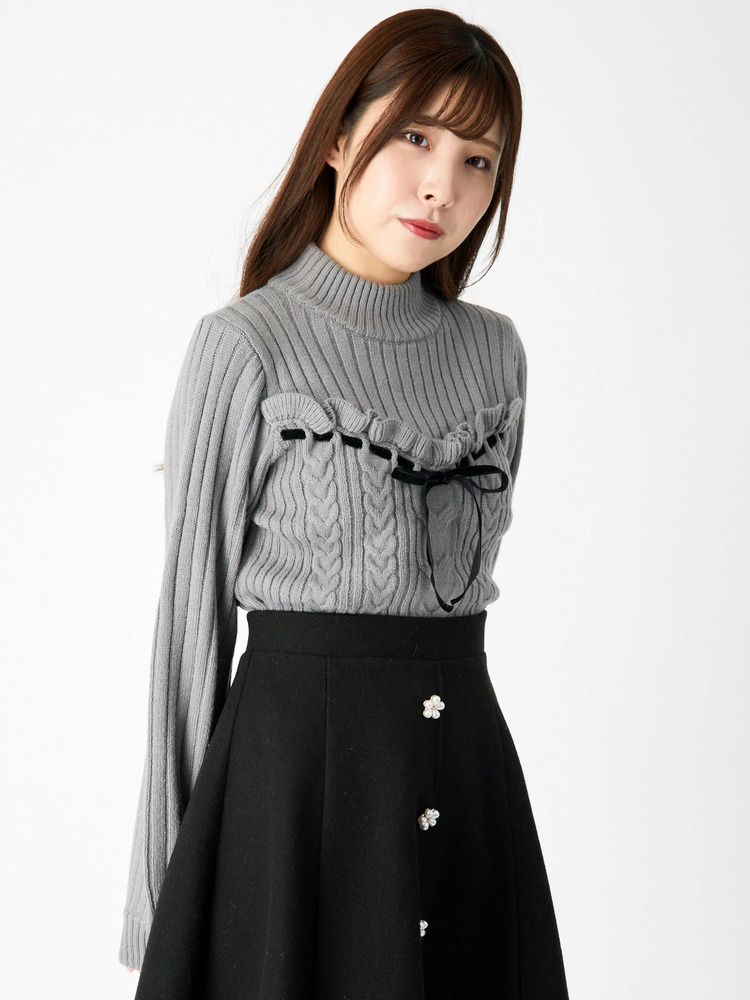 美品★ハーリップトゥ★アンサンブル ケーブル ニット 2点セット ニットトップス ミニスカート セットアップ 韓国 上下2点セット