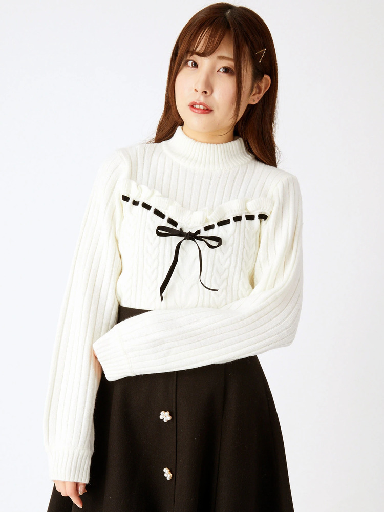 ハシゴリボンケーブルニット - Ank Rouge(アンクルージュ)のニット