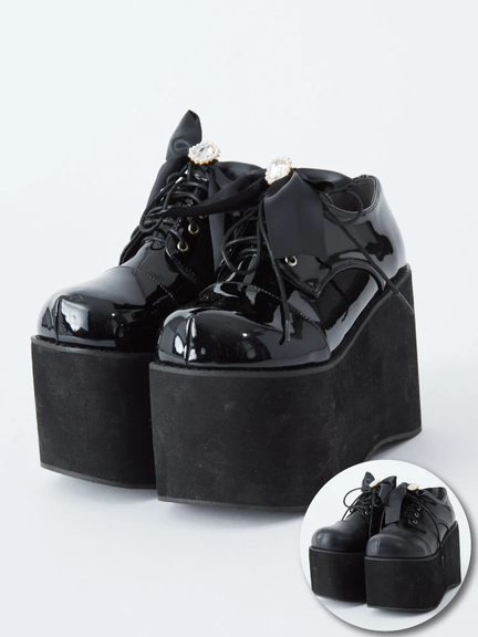 厚底リボンシューズ(ブラック)