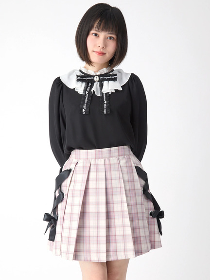 ビジューリボン付きプリーツスカート(ピンク)