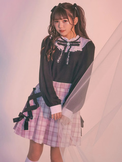 ビジューリボン付きプリーツスカート