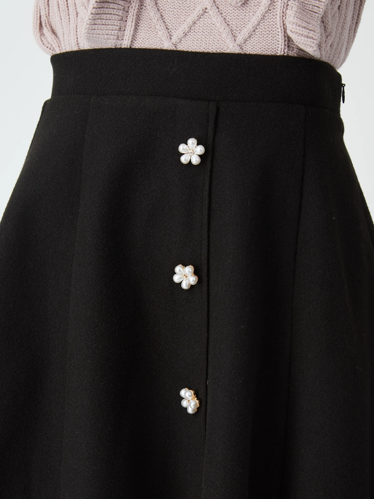 Ank Rouge アンクルージュ スカート ダブルフレア パール 前開きパールボタンフレアスカート - Ank Rouge(アンクルージュ