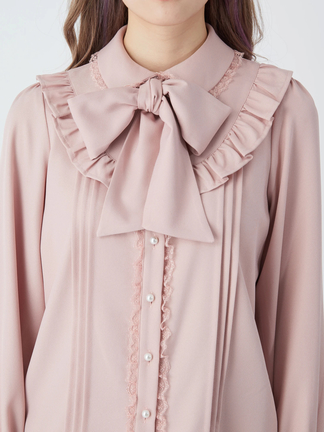 ⑩❣️蘭❣️Ｎｏ1813 ガラスナギット★ダイクロ ピンクパープル★12個 ヨークフリルリボンタイブラウス - Ank Rouge(アンクルージュ)のシャツ