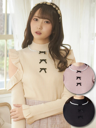 AP STUDIO ベージュ リブニットケープ　 フリーサイズ　完売品 ケーブル編みバイアスデザインニット(ニット・セーター) | a.v.v