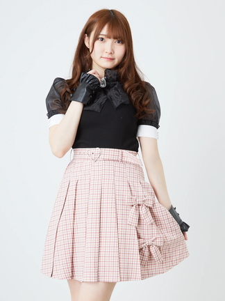 ベージュ プリーツスカート リボン付き プリーツスカート チェック ベージュ リボン インナー付き 130cm