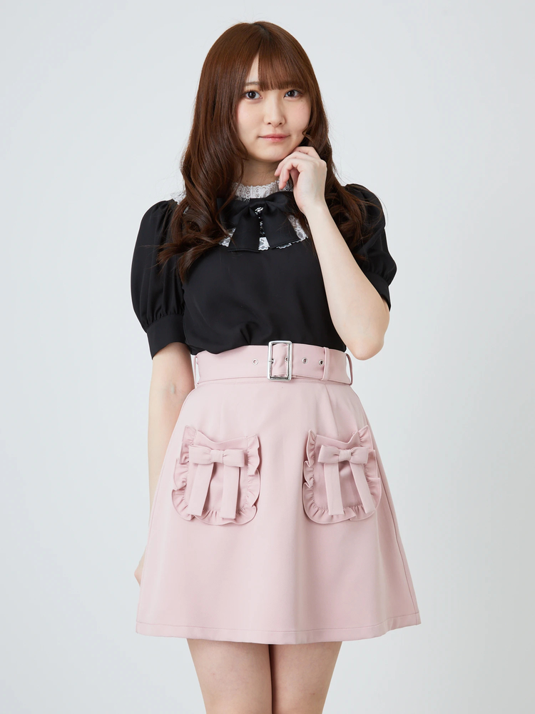 VネックリボンモチーフAラインフリルトップス+台形スカート レディース Amazon.co.jp: [ZYOOFOV] 地雷系 スカート レディース リボン