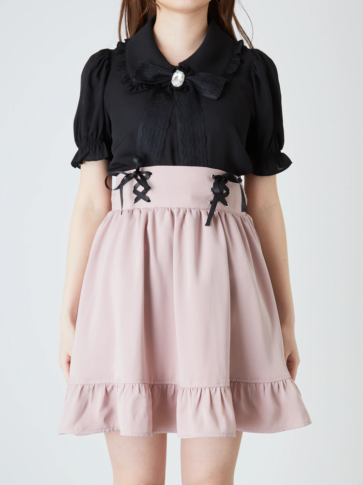 フリル付きホワイトラベンダースカート レザーボリュームサスペンダースカート ホワイト【CR10367】 | Cr∞m