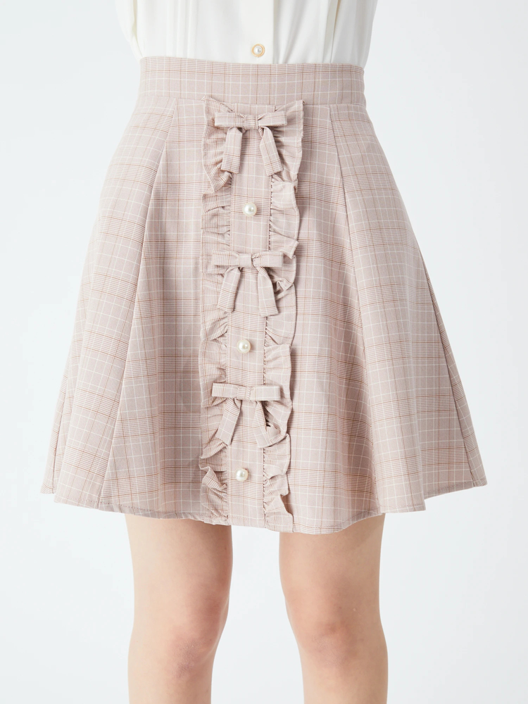 秋の新作✤ シンプル リボンスカート✤ フロントリボンチェックSK