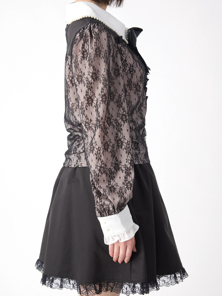 Ank Rouge - Ank Rouge　アンクルージュ　カットソー　レース　リボン　ビジュー　黒 ビジューリボンレースTOPS - Ank Rouge(アンクルージュ)のT