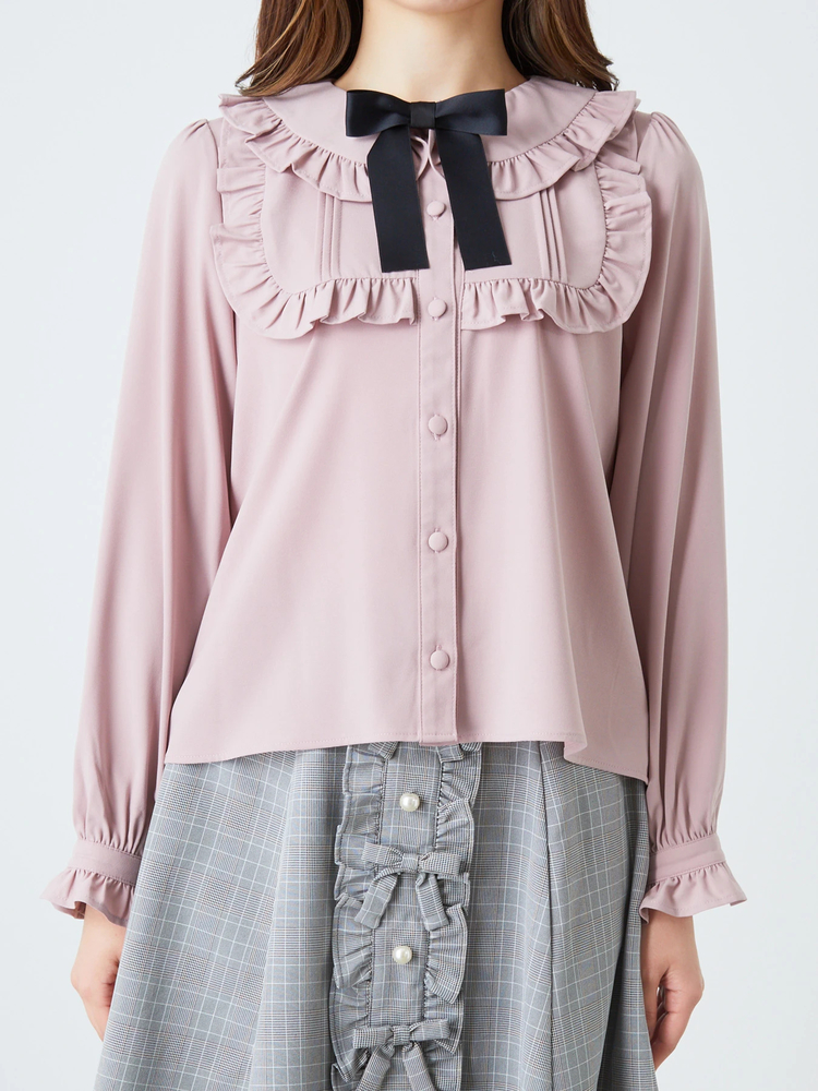 ♡完売品 pium ピウム ヨークフリルリボンドーリーコート ピンク×ブラック♡ ヨークフリルリボンドーリーコート – pium