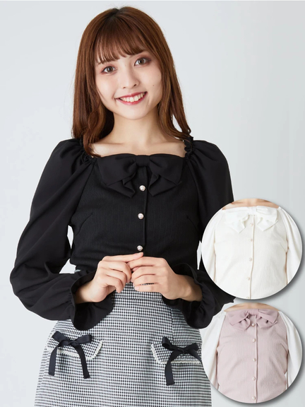 スクエアネックリボンTOPS(アイボリー)