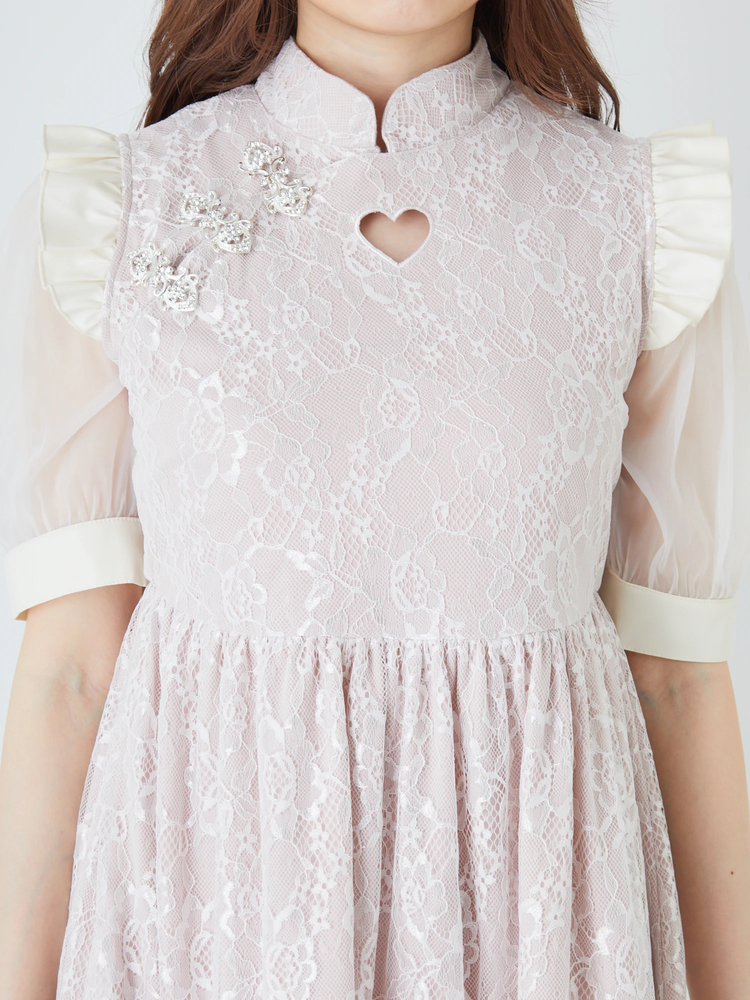 【完売品】Ank Rouge　胸元ハートあきレースチャイナワンピース　ピンク　M 完売品】Ank Rouge 胸元ハートあきレースチャイナワンピース