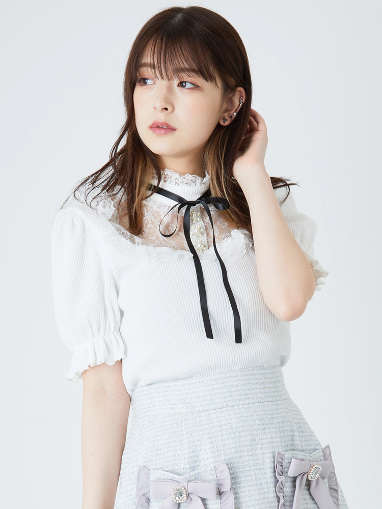 レース切り替えテレコTOPS - Ank Rouge(アンクルージュ)のTシャツ 