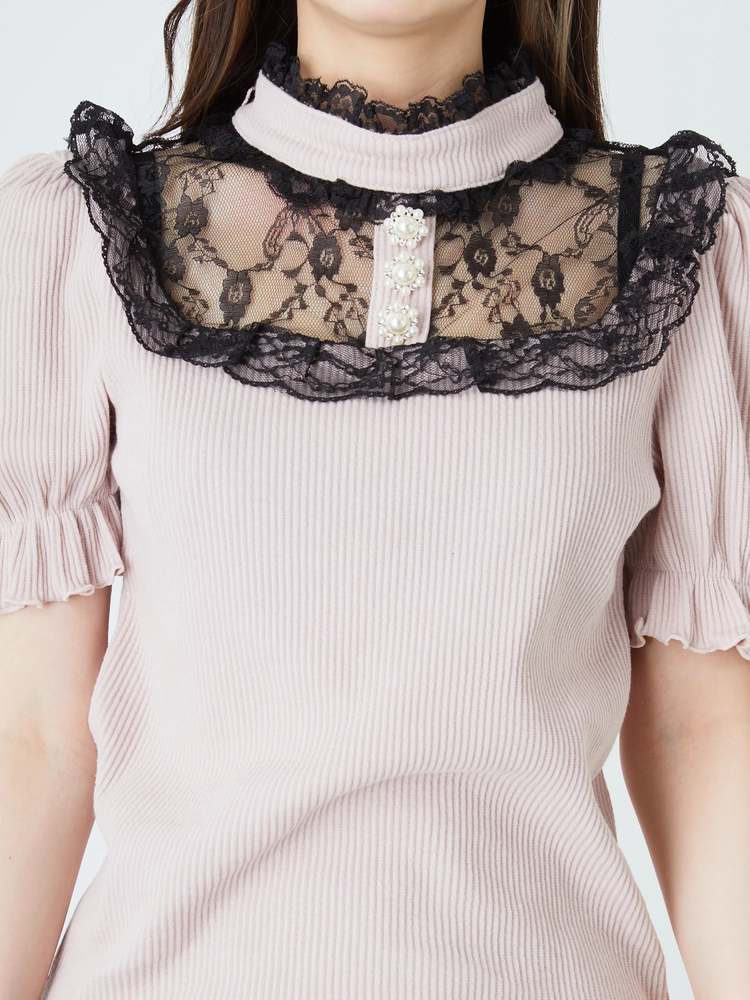 レース切り替えテレコTOPS - Ank Rouge(アンクルージュ)のTシャツ 