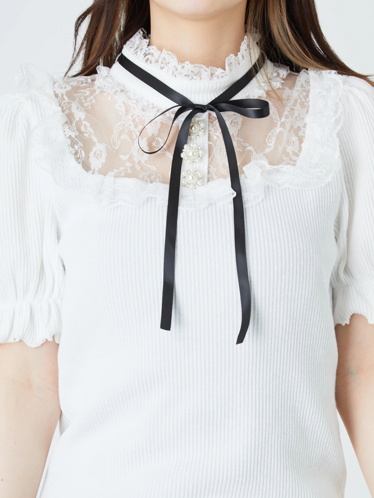 レース切り替えテレコTOPS - Ank Rouge(アンクルージュ)のTシャツ