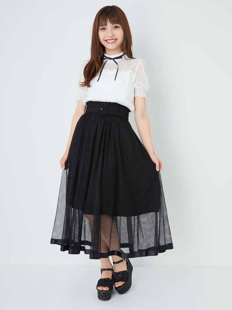 andrea&co. チュールレイヤードリボンスカート(ホワイト) Andrea&co. チュールレイヤードリボンスカート(ホワイト)