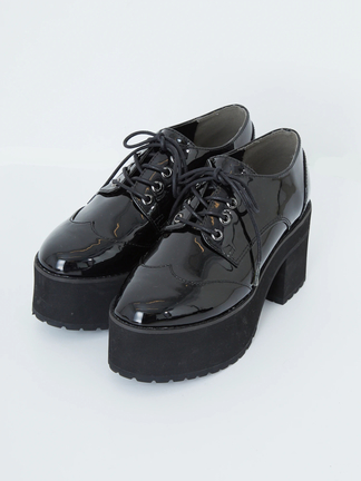 Ank Rouge アンクルージュ 厚底ブラックシューズ レース付き レースアップ厚底シューズ - Ank Rouge(アンクルージュ)の