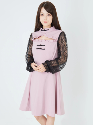 【完売品】Ank Rouge　胸元ハートあきレースチャイナワンピース　ピンク　M 完売品】Ank Rouge 胸元ハートあきレースチャイナワンピース