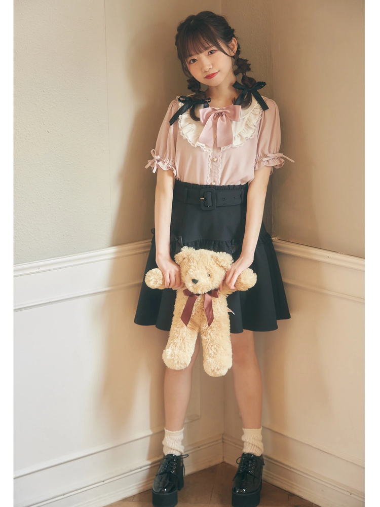 激レア ウエストリボン レース ピンクフレアスカート y2k 姫ギャル S 新品タグ付き 花柄 レース リボン フリル スカート 姫系 y2k