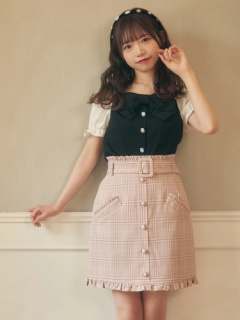 ベルト付きフリルポケットチェックスカート - Ank Rouge(アン  