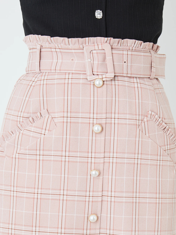 ベルト付きフリルポケットチェックスカート - Ank Rouge(アン